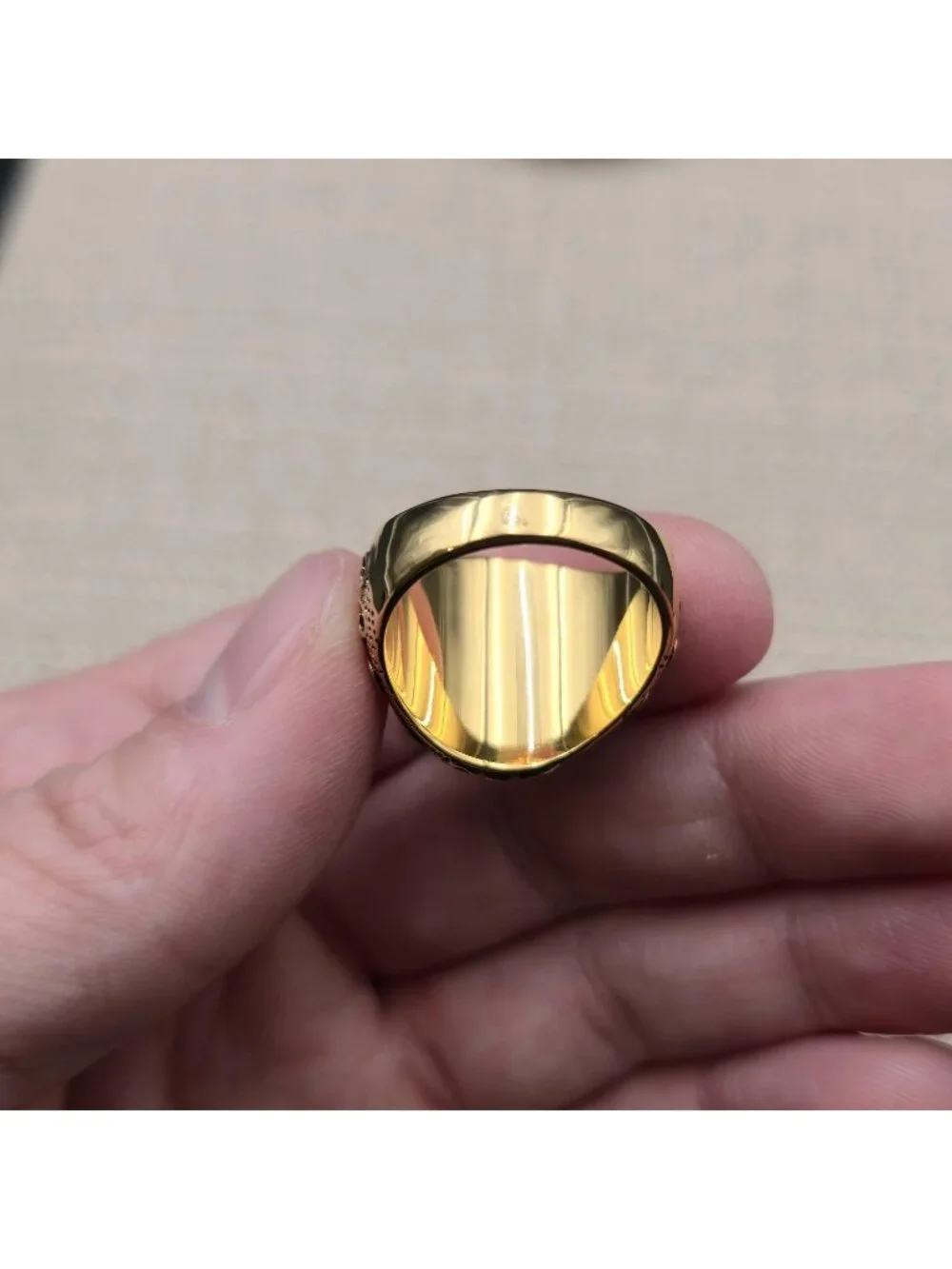 Size 10 Vintage Tigers Eye Stone Ring - Ornate Floral Accent Band A8107